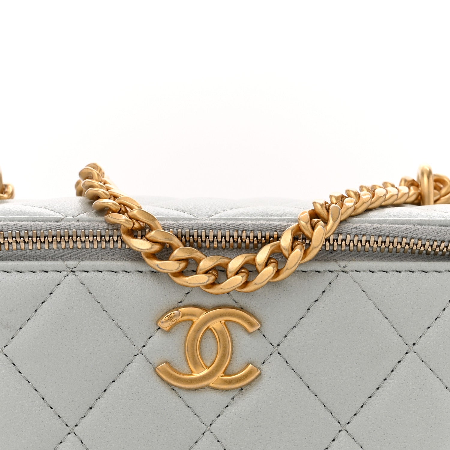 Chanel Lambskin Quilted Sweet Camellia Small Vanity Case With Chain Light Green 8 of 11