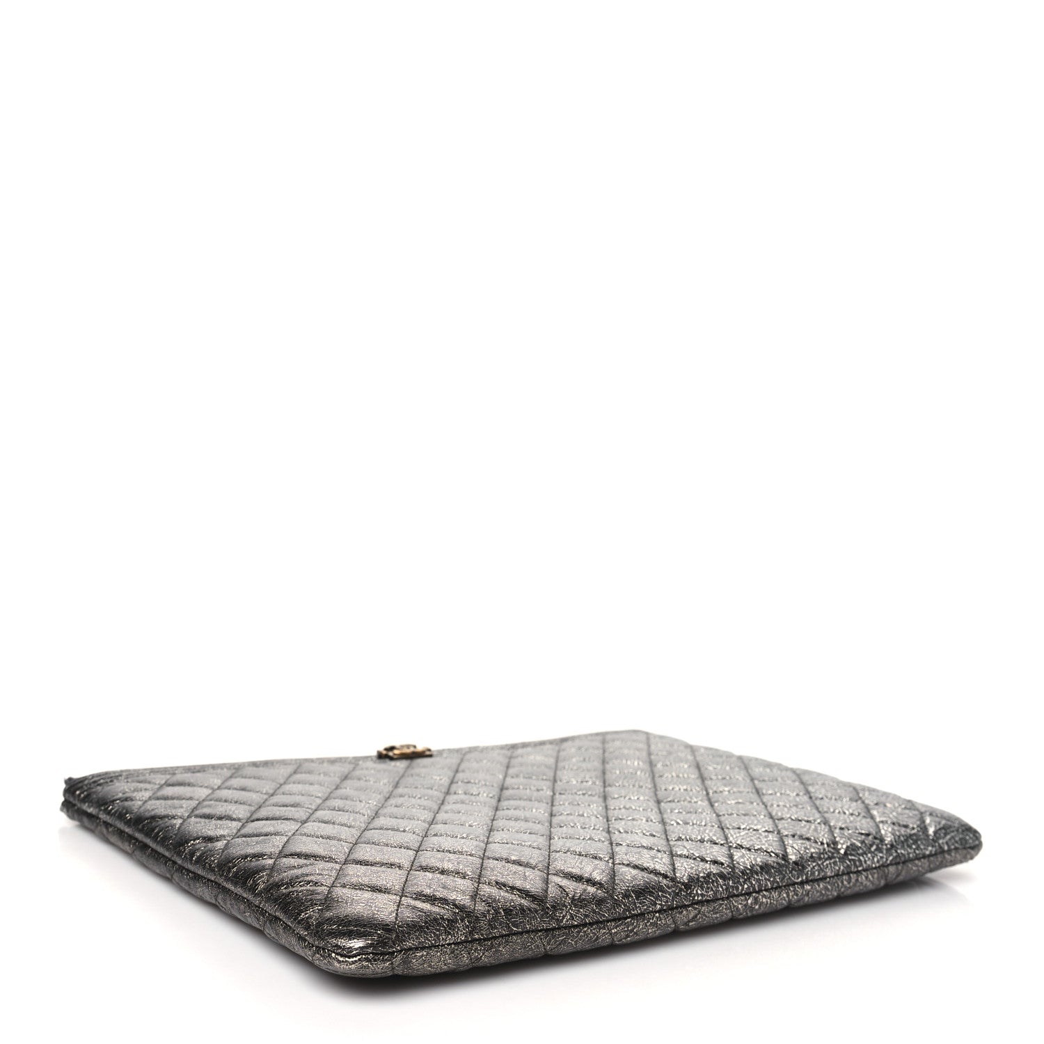 Chanel Cracked Metallic Calfskin Quilted Large Boy Cosmetic Case Dark Silver 4 of 11