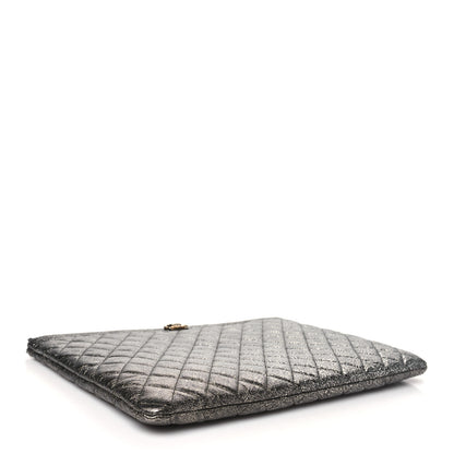 Chanel Cracked Metallic Calfskin Quilted Large Boy Cosmetic Case Dark Silver 4 of 11