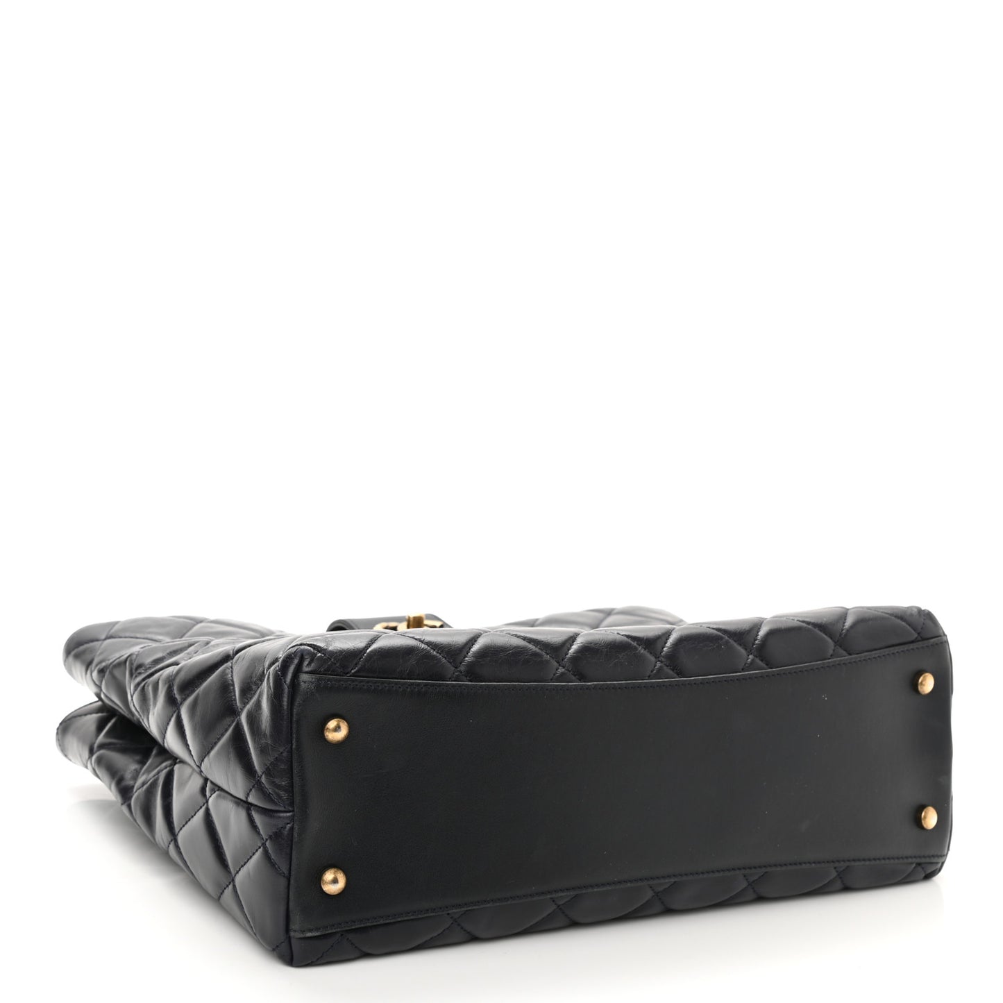 Calfskin Quilted Large Gold Bar Top Handle Tote Dark Navy Blue
