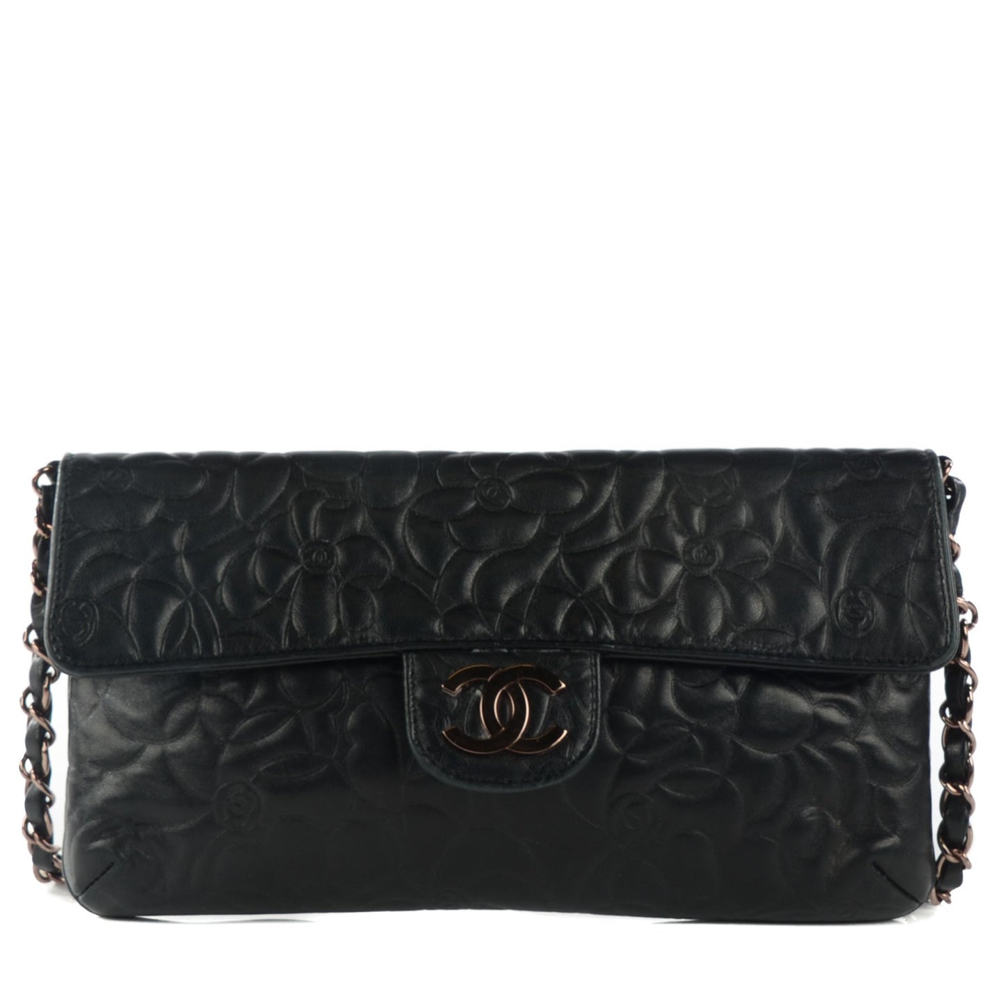 Lambskin Camellia Embossed Flap Pochette Black