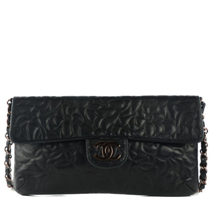 Chanel Lambskin Camellia Embossed Flap Pochette Black 1 of 8