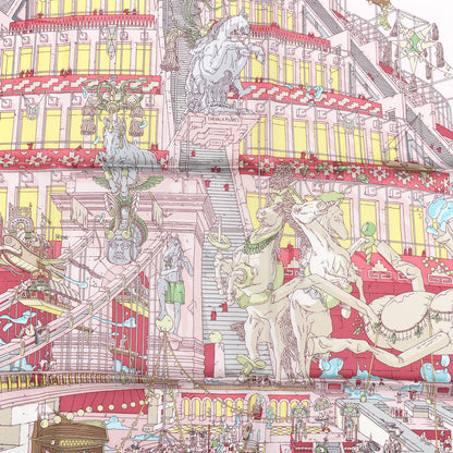 Hermes Silk La Legende Du Cheval A Plumes Scarf 90 Rose Pale Jaune Vif Turquoise 2 of 9