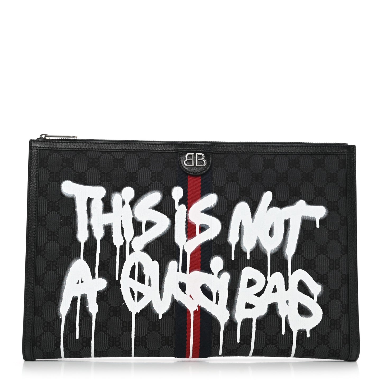 X BALENCIAGA BB Monogram Web Graffiti Ophidia Laptop Pouch Black