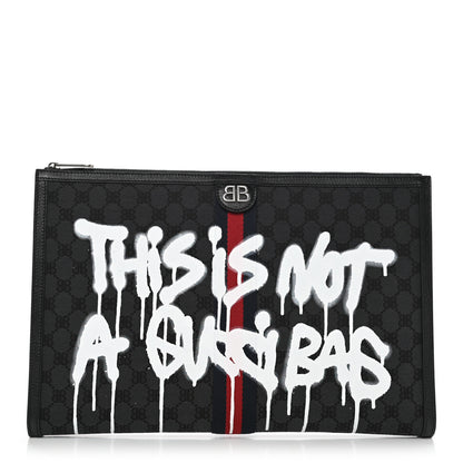 Gucci X BALENCIAGA BB Monogram Web Graffiti Ophidia Laptop Pouch Black 1 of 7