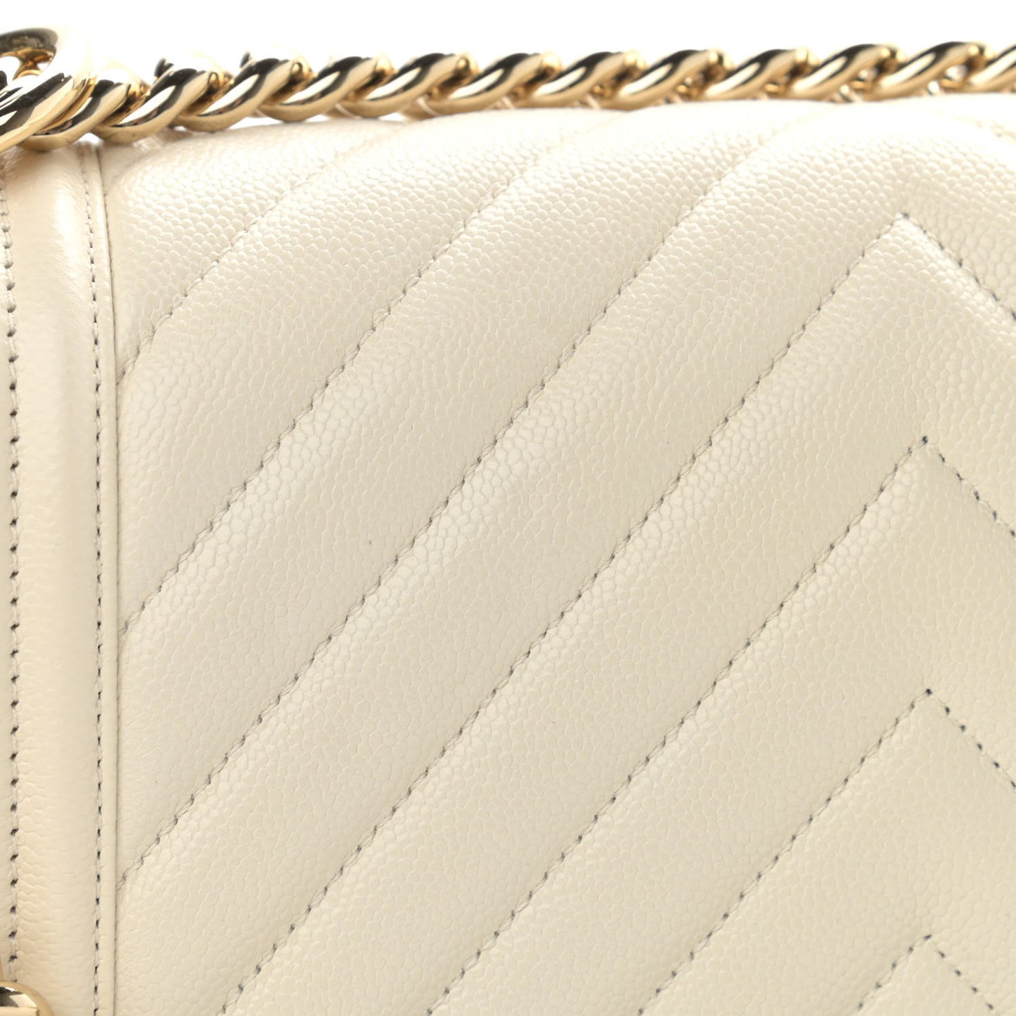 Caviar Chevron Quilted Medium Boy Flap Beige