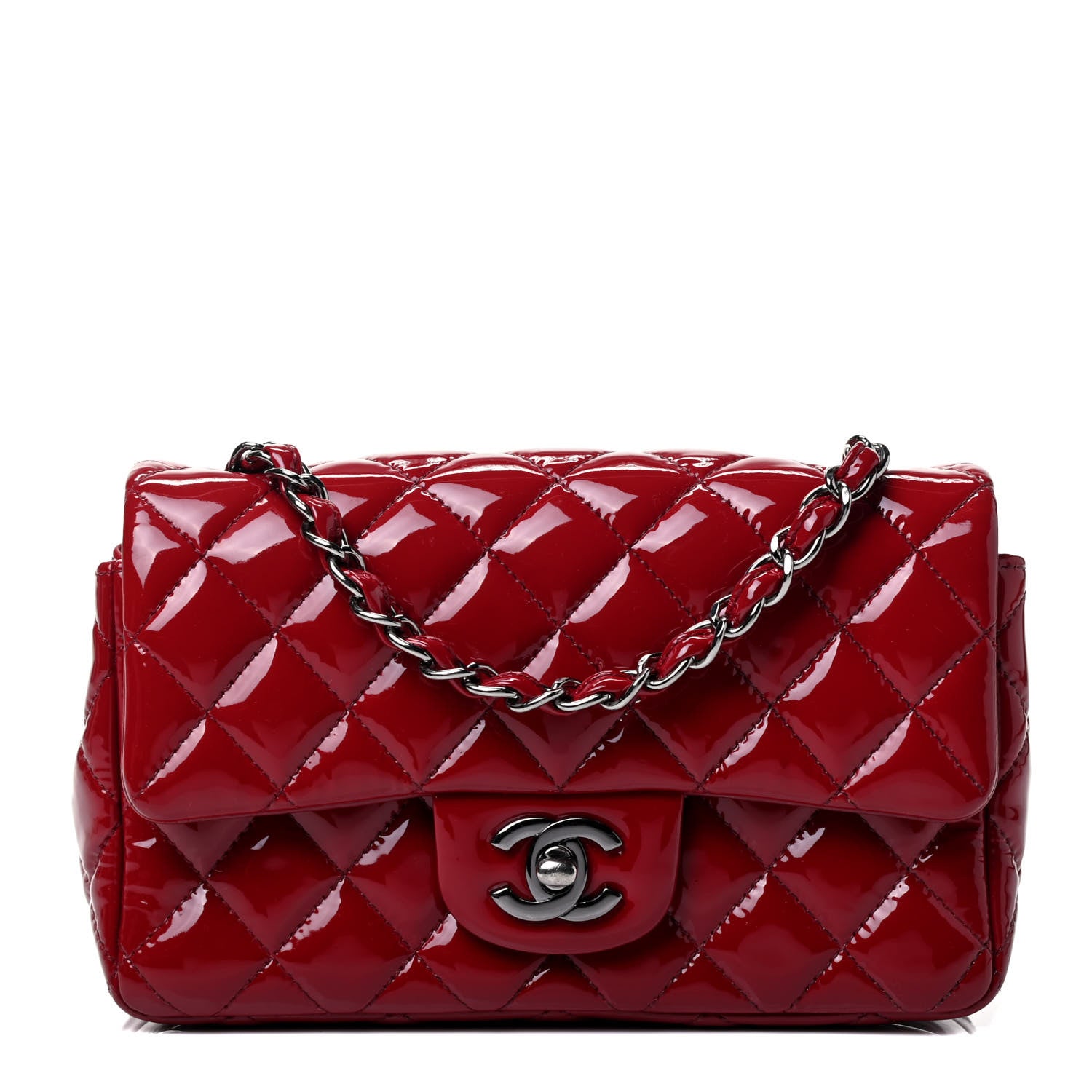 Chanel Patent Calfskin Quilted Mini Rectangular Flap Red 1 of 4