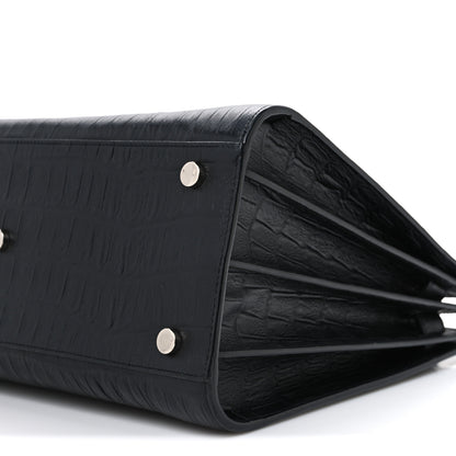 Saint Laurent Calfskin Crocodile Embossed Small Sac de Jour Black 10 of 10