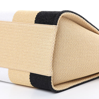 Chanel Straw Raffia Calfskin Striped Large Deauville Tote Black Beige Ivory 9 of 10