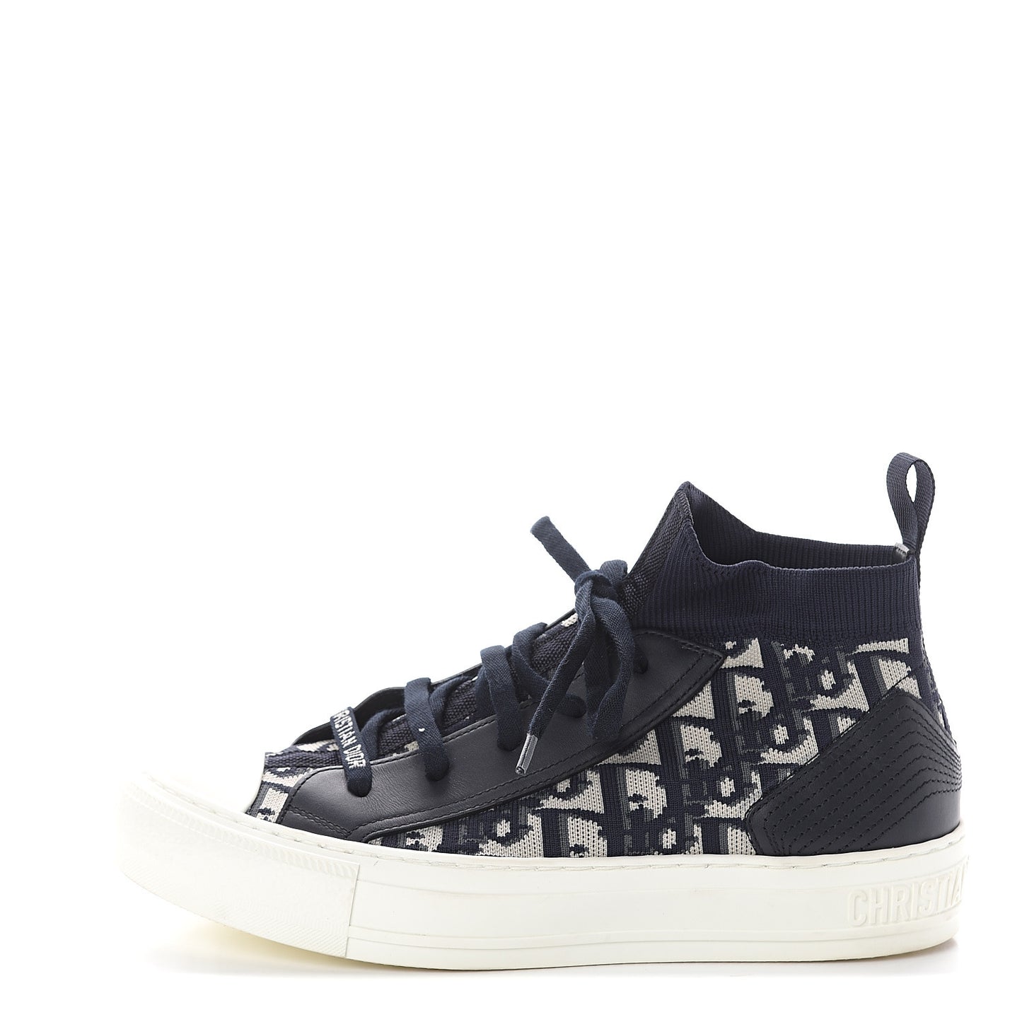 Technical Knit Calfskin Oblique Womens Walk'n Dior Mid Top Sneakers 37 Deep Blue