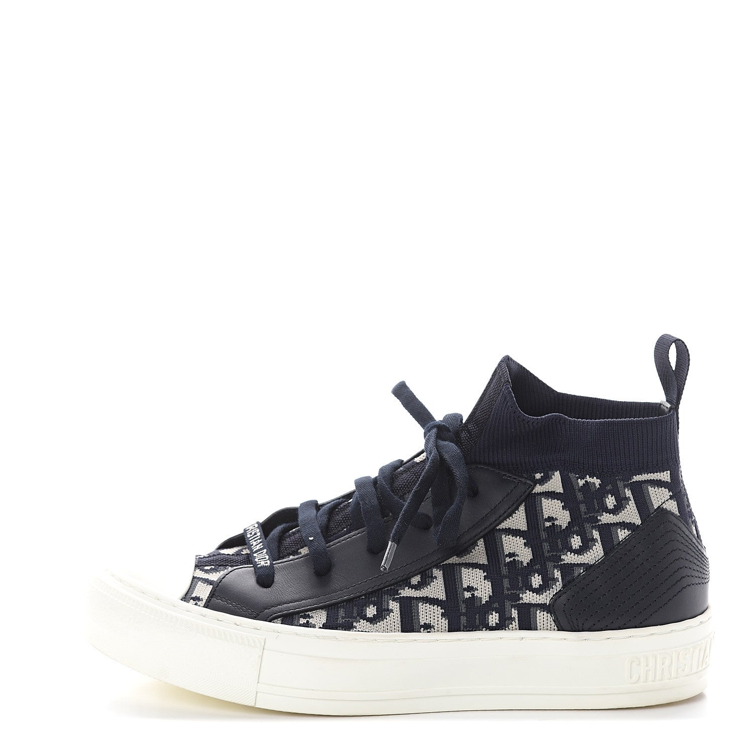 Christian Dior Technical Knit Calfskin Oblique Womens Walk'n Dior Mid Top Sneakers 37 Deep Blue 1 of 7