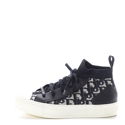 Christian Dior Technical Knit Calfskin Oblique Womens Walk'n Dior Mid Top Sneakers 37 Deep Blue 1 of 7