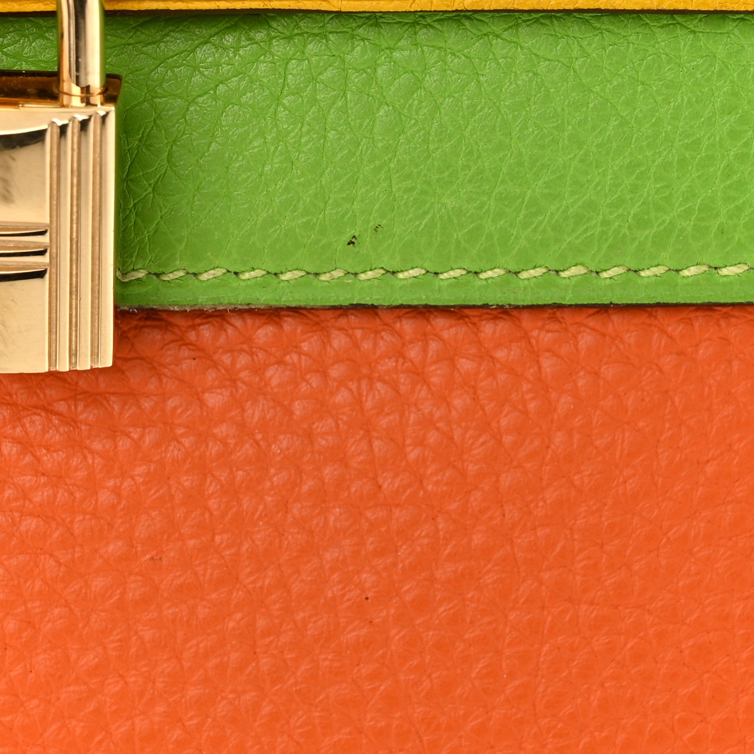 Hermes Taurillon Clemence Tri-Color Kelly Retourne 35 Orange Vert Cru Jaune 13 of 15