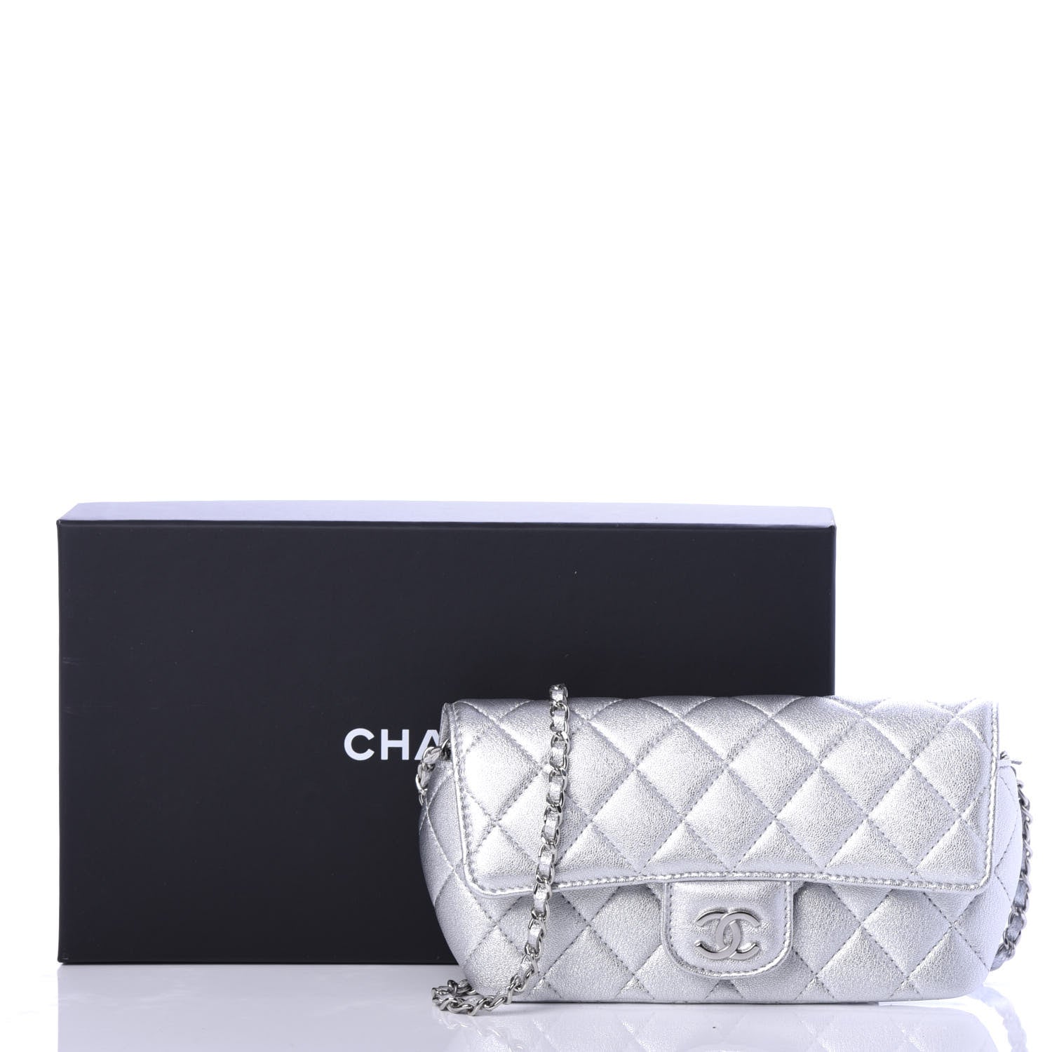 Chanel Metallic Lambskin Quilted Glasses Case With Chain Silver 9 of 9