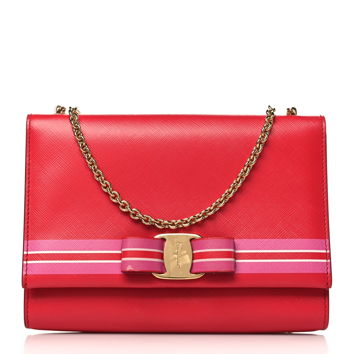 Salvatore Ferragamo Pebbled Calfskin Vara Bow Shoulder Bag Pamplona 1 of 10