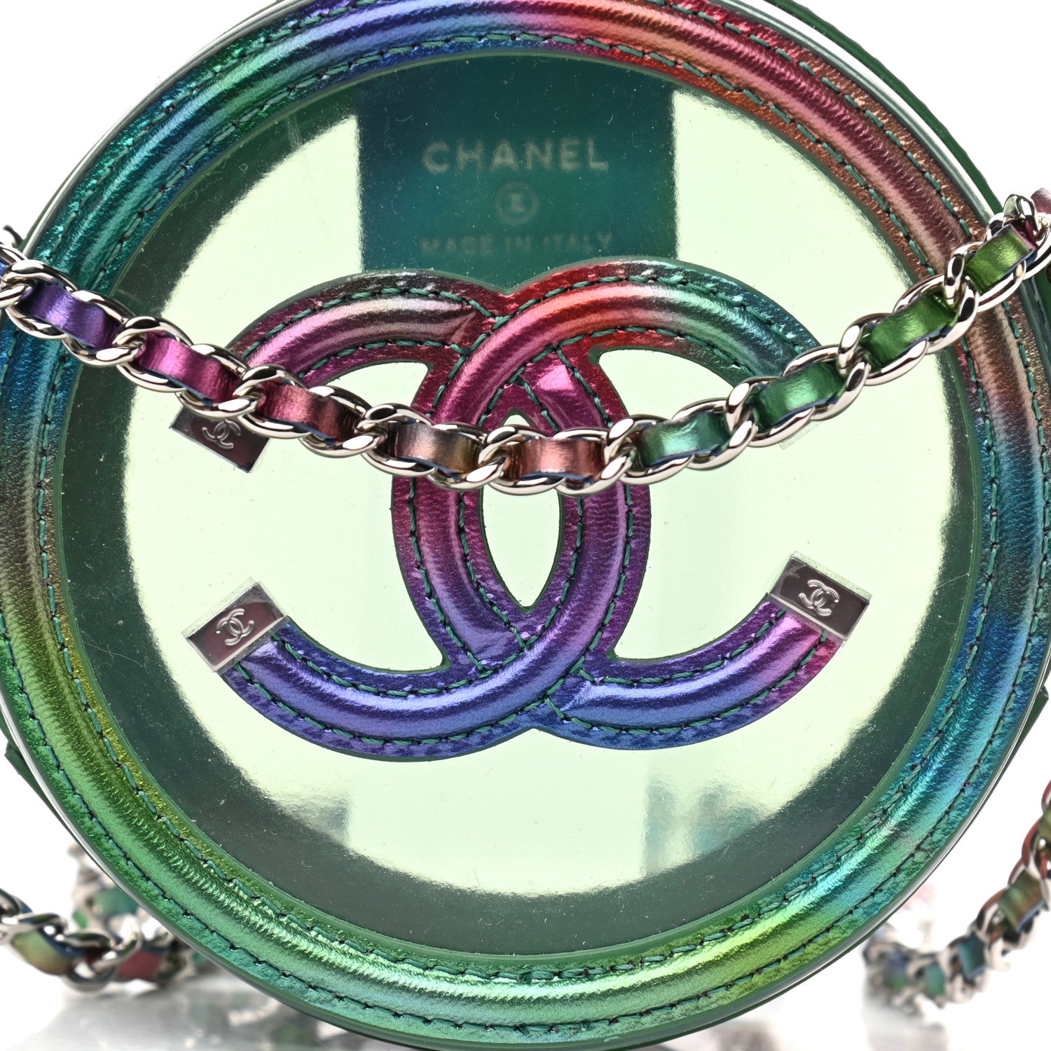Chanel PVC Calfskin Lambskin Quilted Round Filigree Clutch With Chain Green 8 of 11