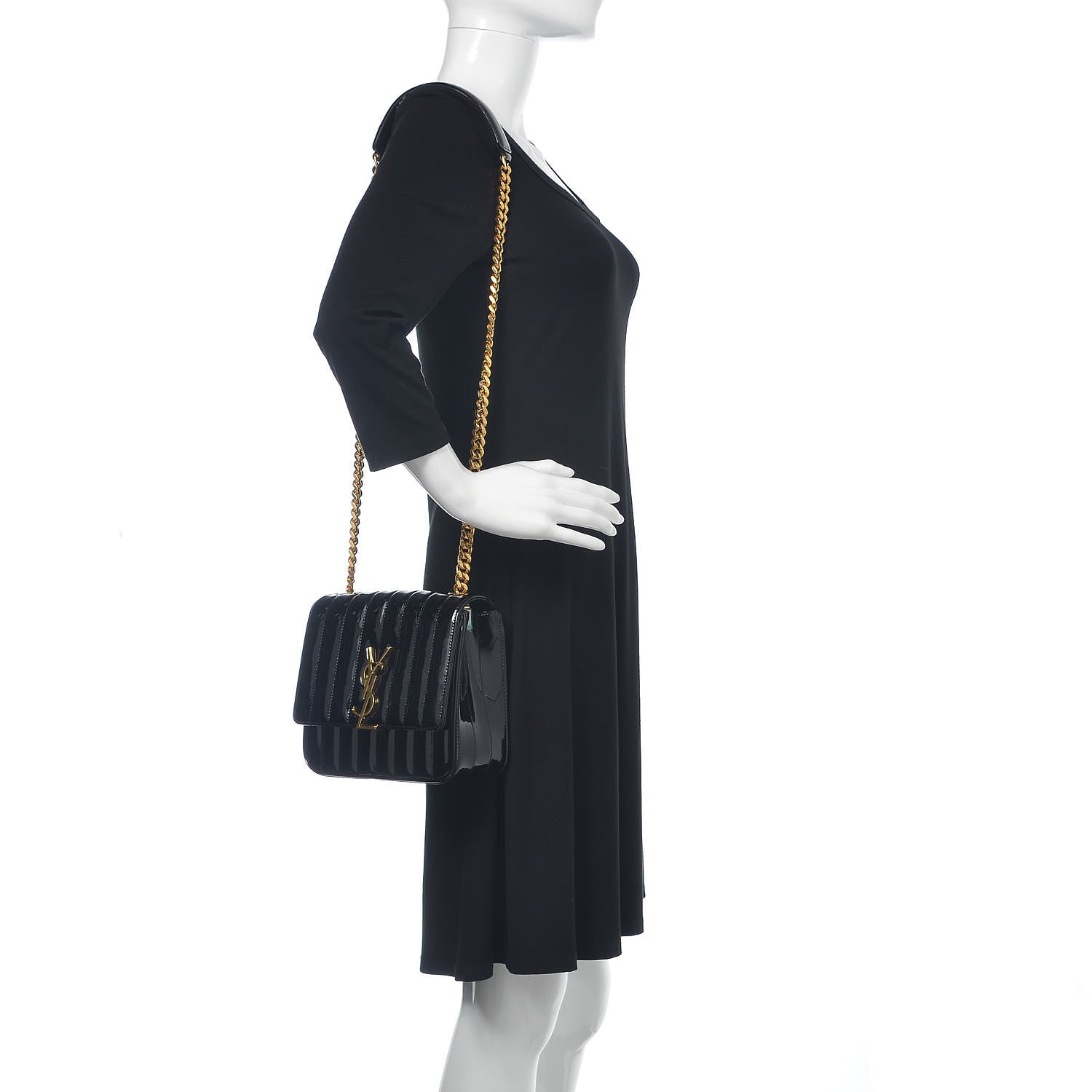 Saint Laurent Patent Calfskin Matelasse Monogram Medium Vicky Chain Bag Black 2 of 12