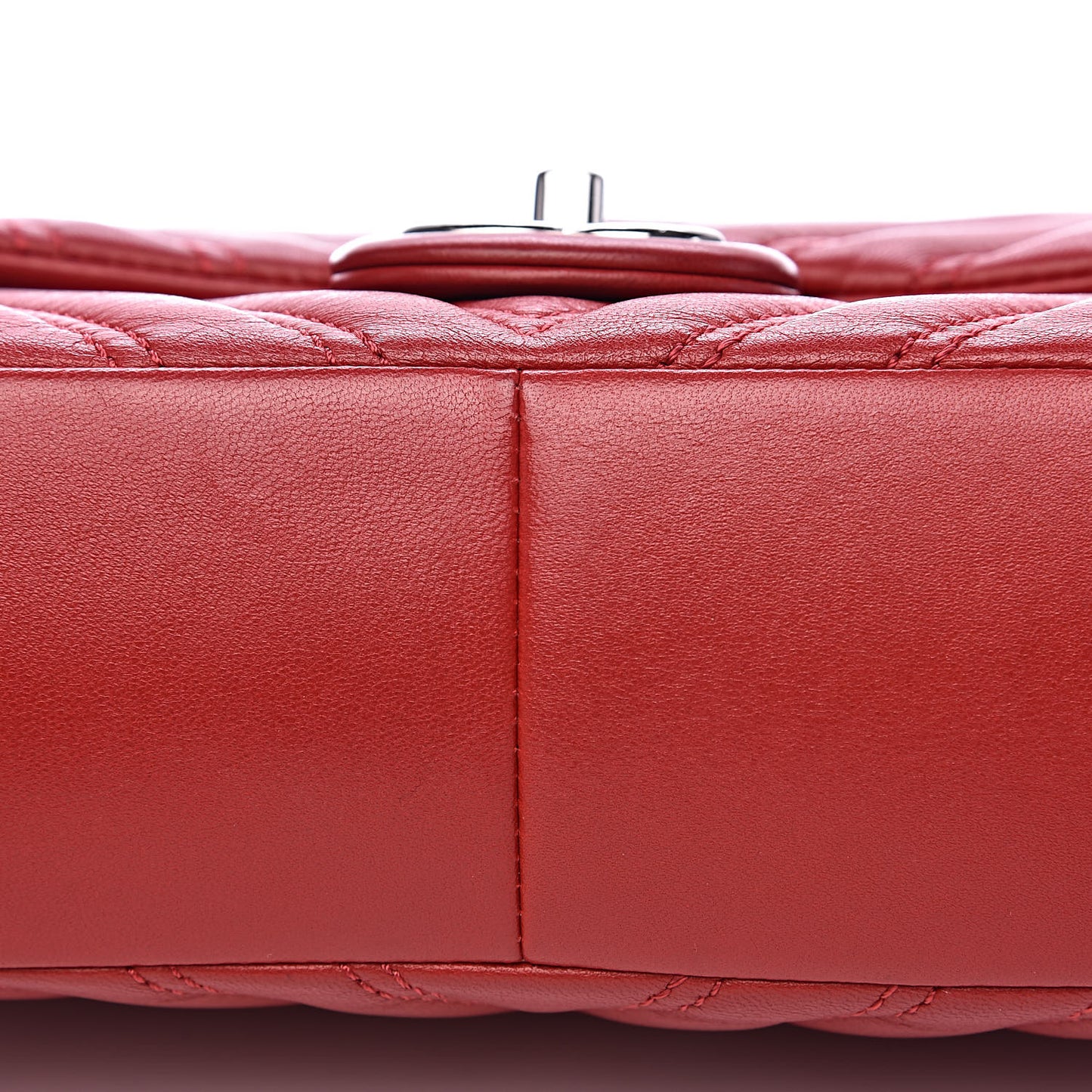 Lambskin Chevron Double Stitch Jumbo Single Flap Red
