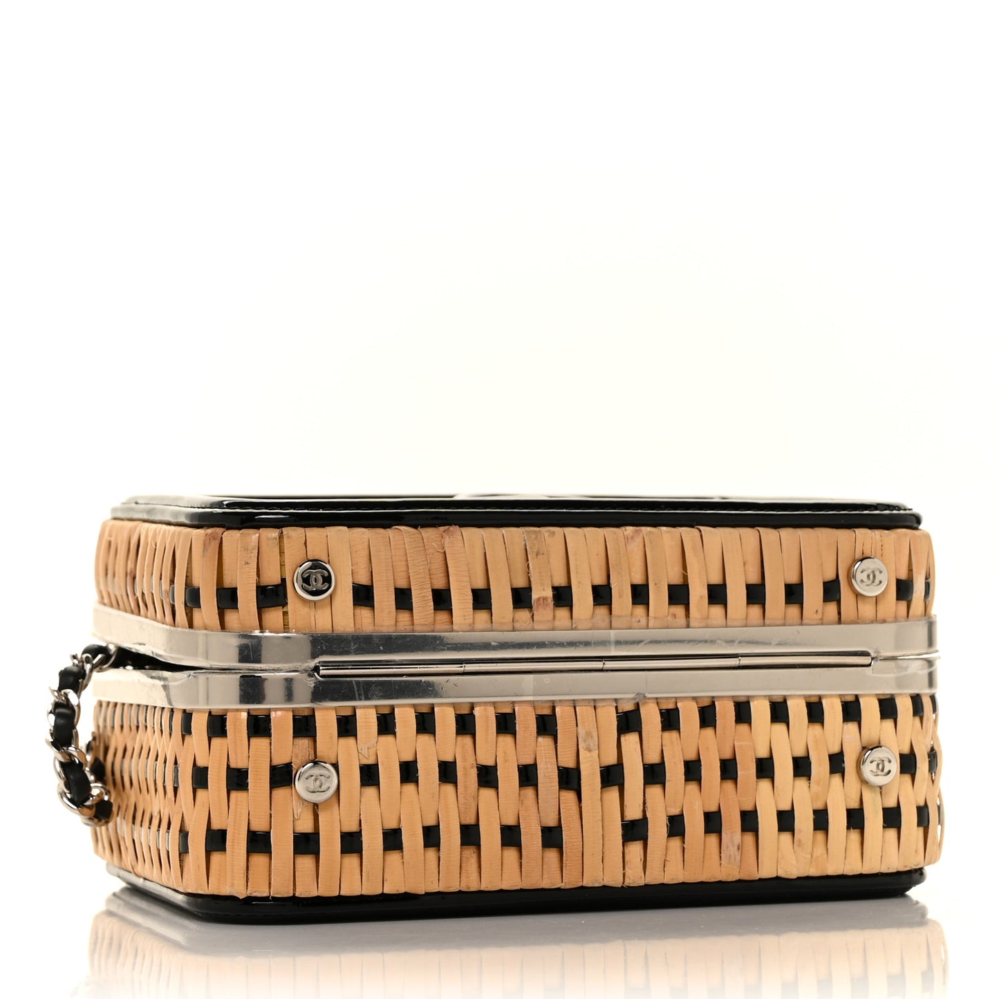 Raffia Patent Small CC Filigree Vanity Case Black