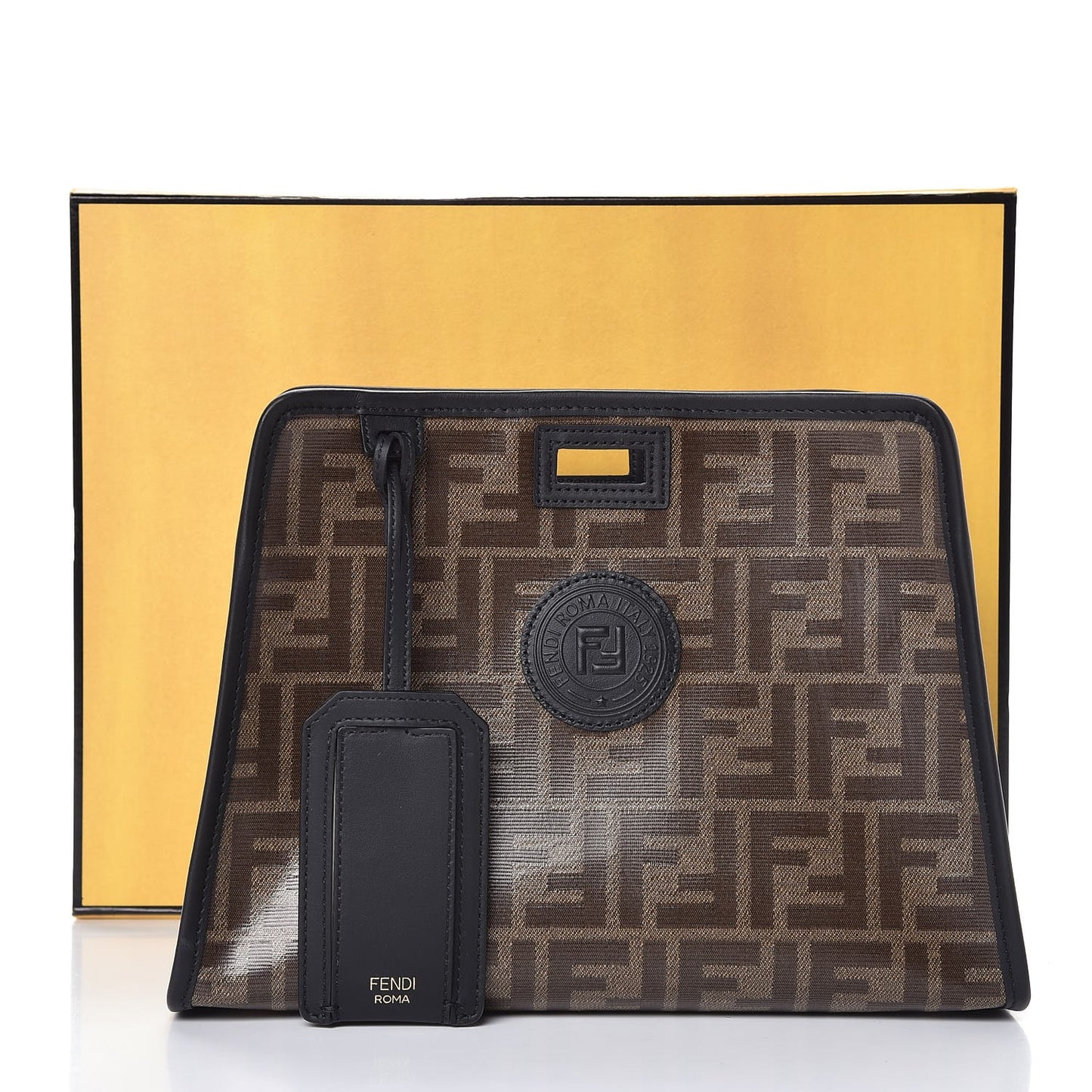 Glazed Fabric Vitello Century FF 1974 Stamp Patch Mini Peekaboo Defender Cover Mogano Panna Black