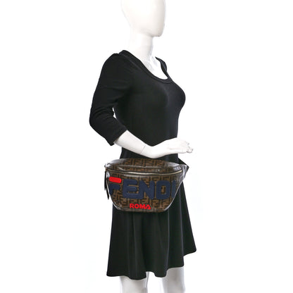 Fendi X FILA Glazed Fabric Vitello Century FF 1974 Mania Belt Bag Mogano Panna Blueberry 2 of 9