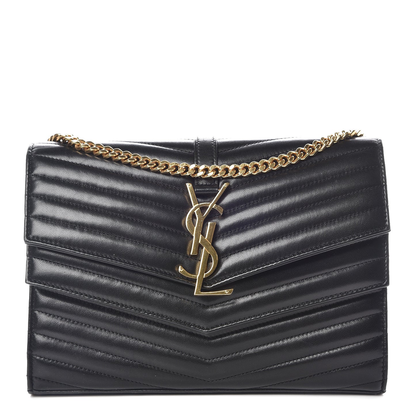 Lambskin Matelasse Chevron Monogram Sulpice Chain Wallet Black