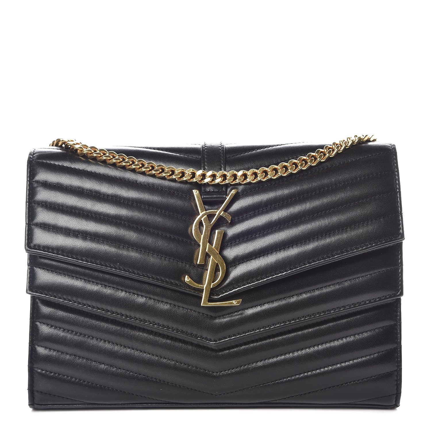 Saint Laurent Lambskin Matelasse Chevron Monogram Sulpice Chain Wallet Black 1 of 9