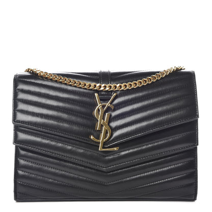 Saint Laurent Lambskin Matelasse Chevron Monogram Sulpice Chain Wallet Black 1 of 9