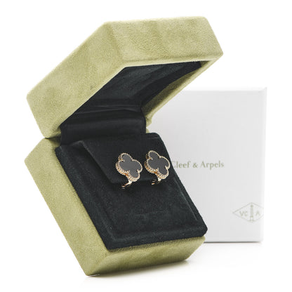 Van Cleef & Arpels 18K Yellow Gold Black Onyx Vintage Alhambra Earrings 5 of 5