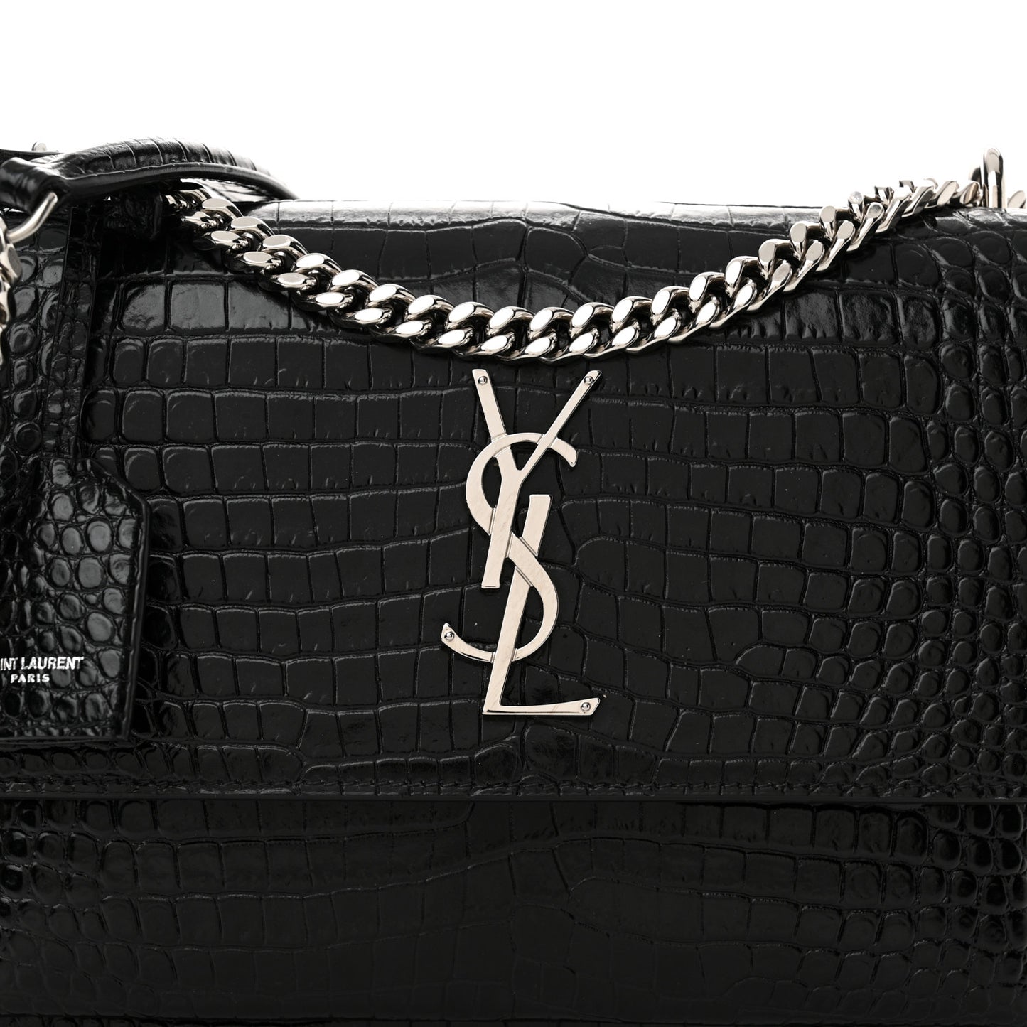 Calfskin Crocodile Embossed Medium Monogram Sunset Black