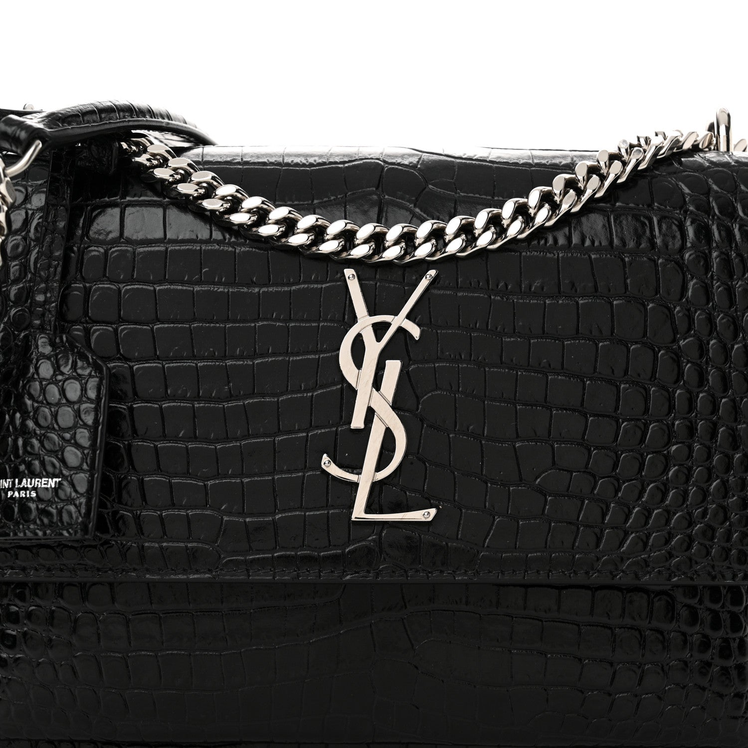 Saint Laurent Calfskin Crocodile Embossed Medium Monogram Sunset Black 8 of 12