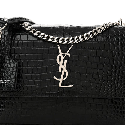 Saint Laurent Calfskin Crocodile Embossed Medium Monogram Sunset Black 8 of 12