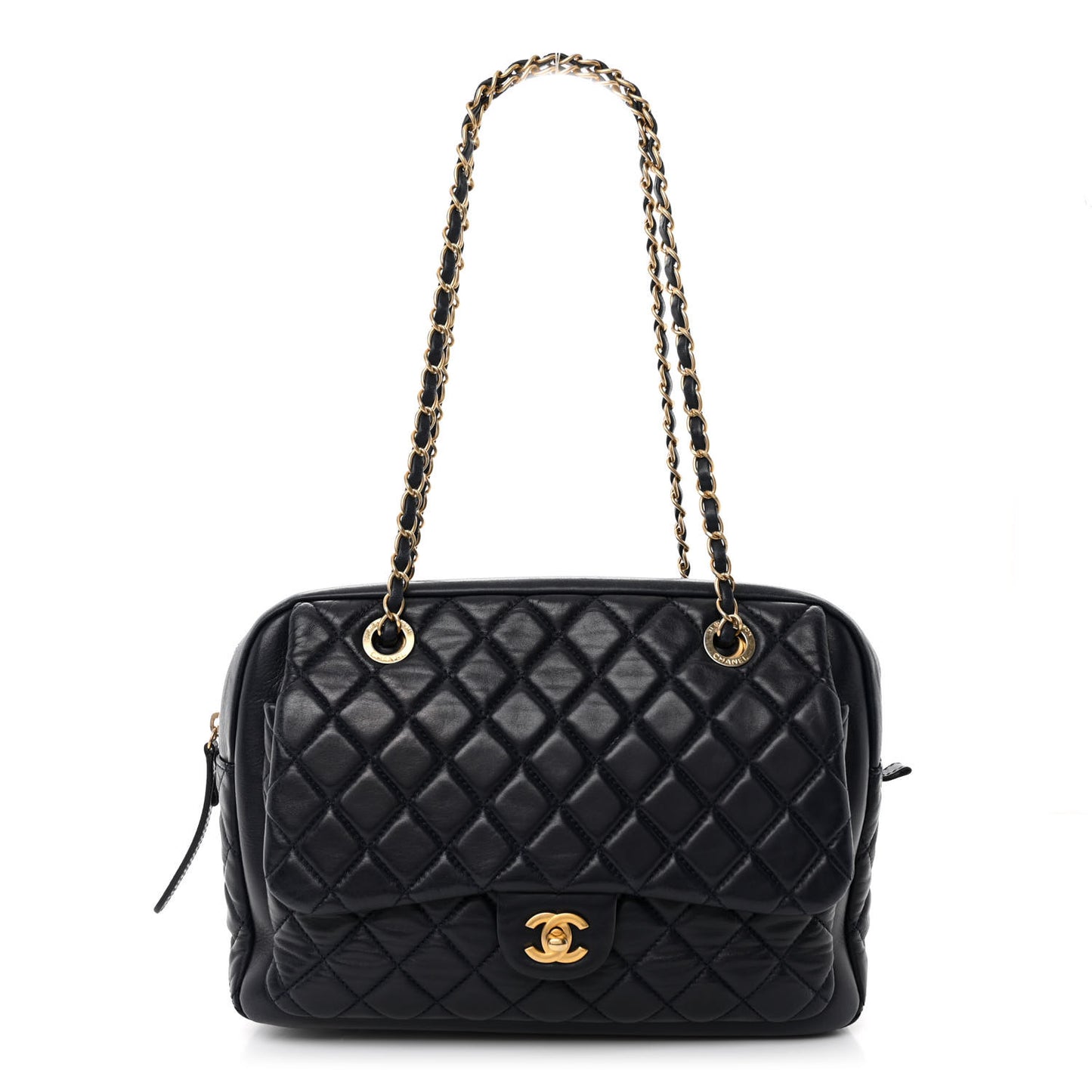 Lambskin Quilted Travel Flap Tote Navy