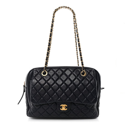 Chanel Lambskin Quilted Travel Flap Tote Navy 1 of 12