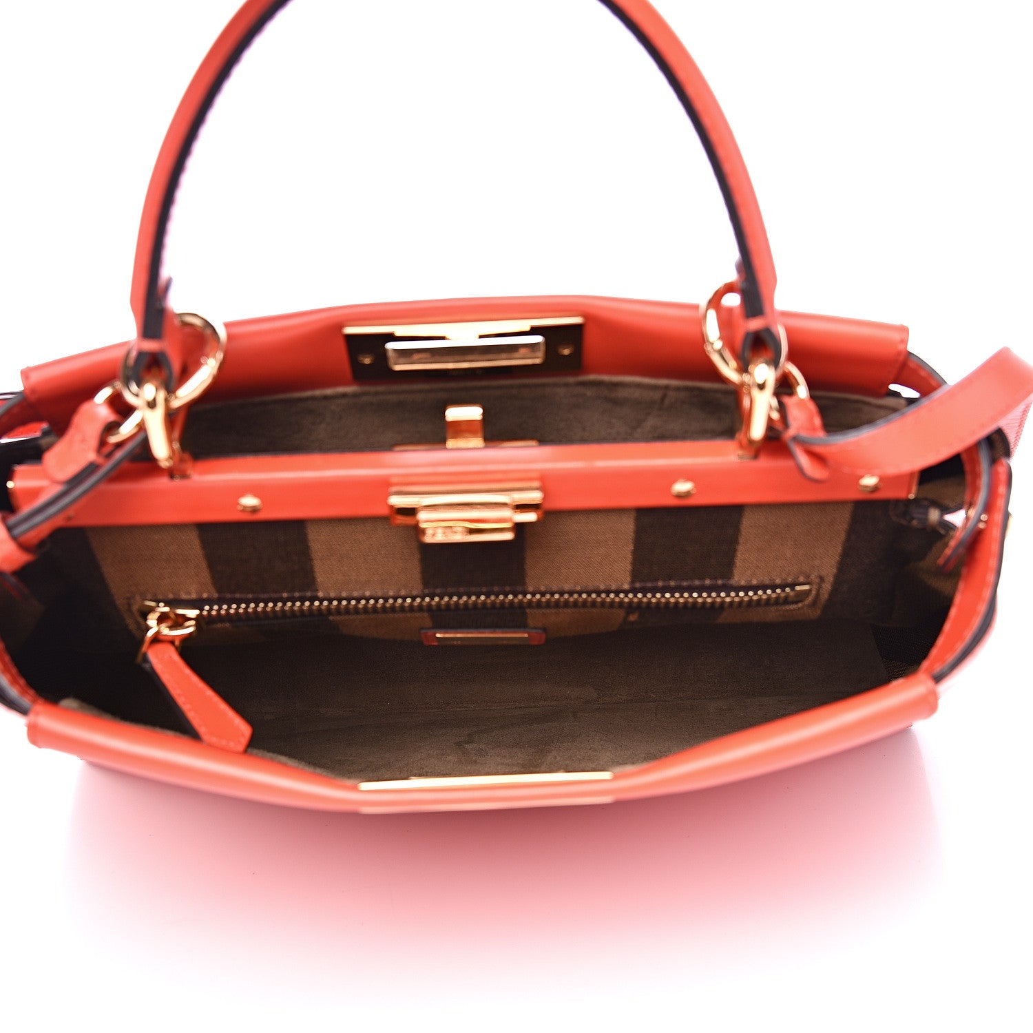 Fendi Vitello Morgan Fabric Jacquard Pequin Medium Peekaboo Iconic Satchel Papavero Tobacco Black 4 of 8