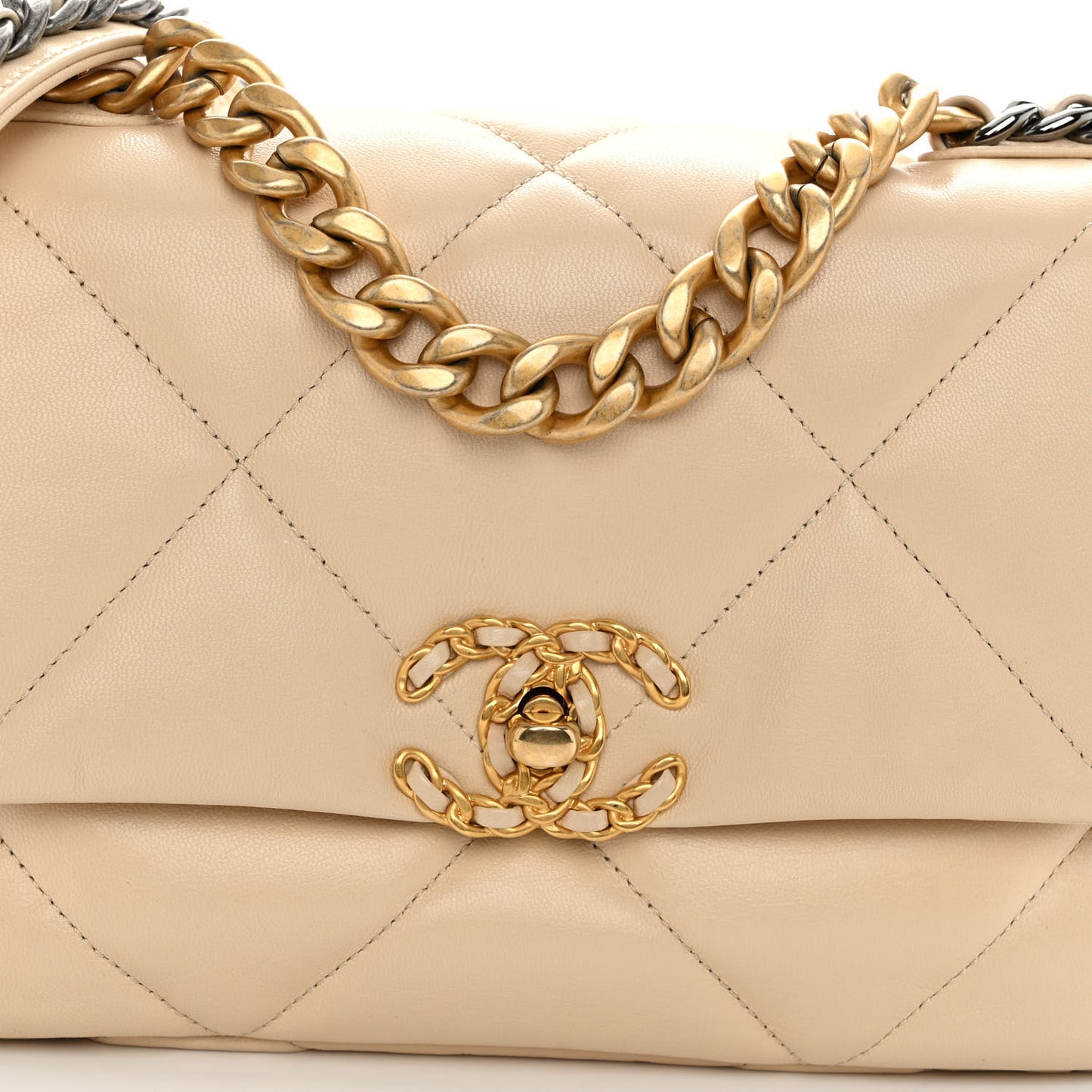 Goatskin Quilted Medium Chanel 19 Flap Beige