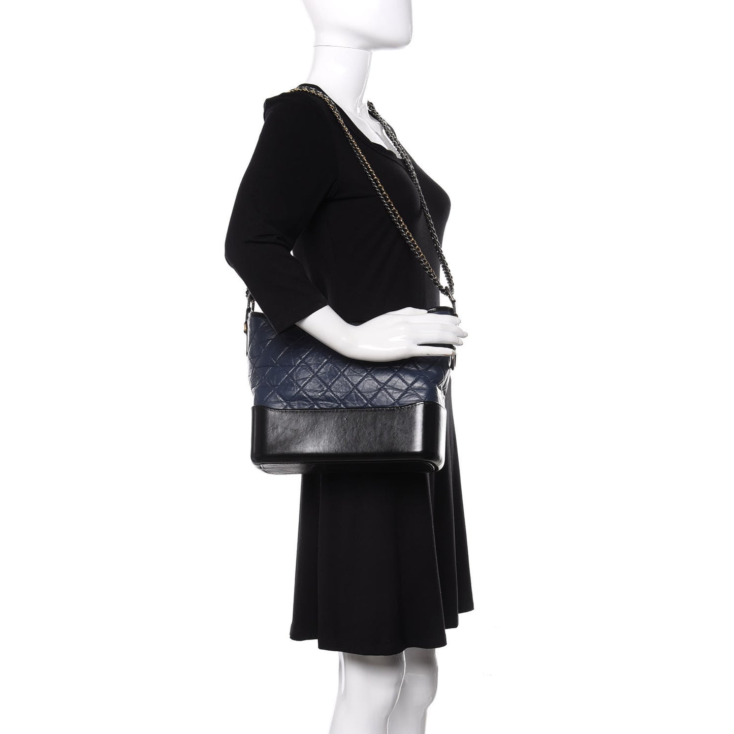 Aged Calfskin Quilted Medium Gabrielle Hobo Navy Black