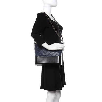 Chanel Aged Calfskin Quilted Medium Gabrielle Hobo Navy Black 2 of 9