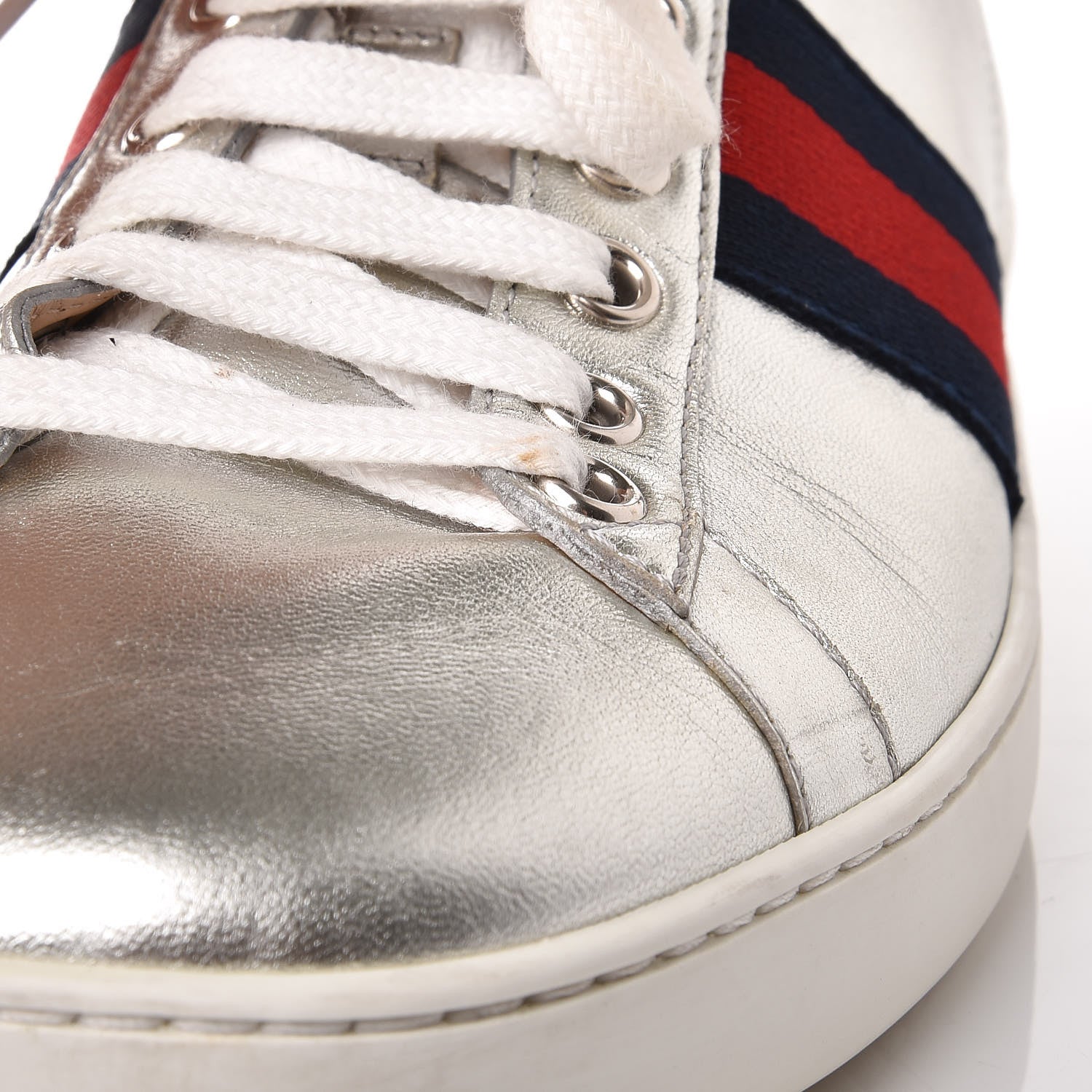 Gucci Metallic Nappa Silk Ayers Web Womens Ace Sneakers 37 Silver 14 of 16