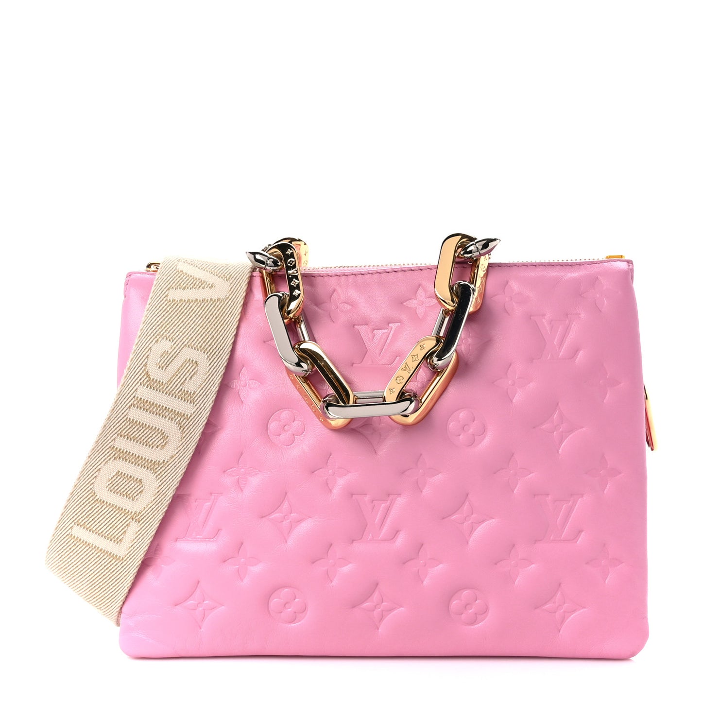 Lambskin Embossed Monogram Coussin PM Rose Bonbon