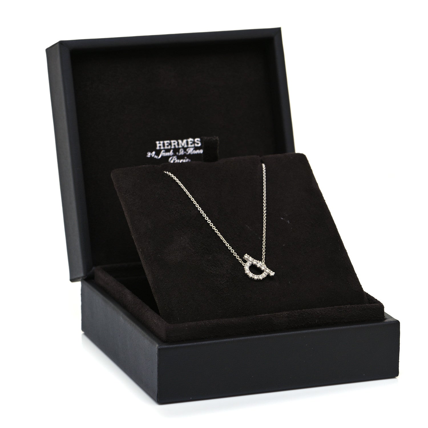 Hermes 18K White Gold Diamond Finesse Pendant Necklace 5 of 5