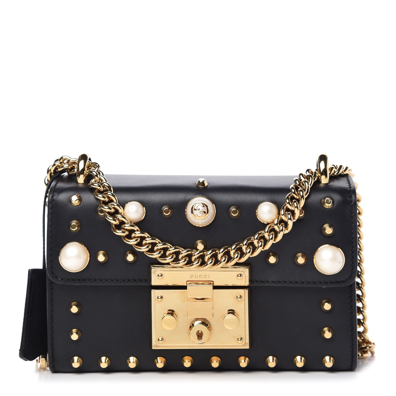 Gucci Calfskin Studded Small Padlock Shoulder Bag Black 1 of 9