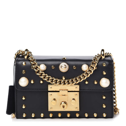 Gucci Calfskin Studded Small Padlock Shoulder Bag Black 1 of 9