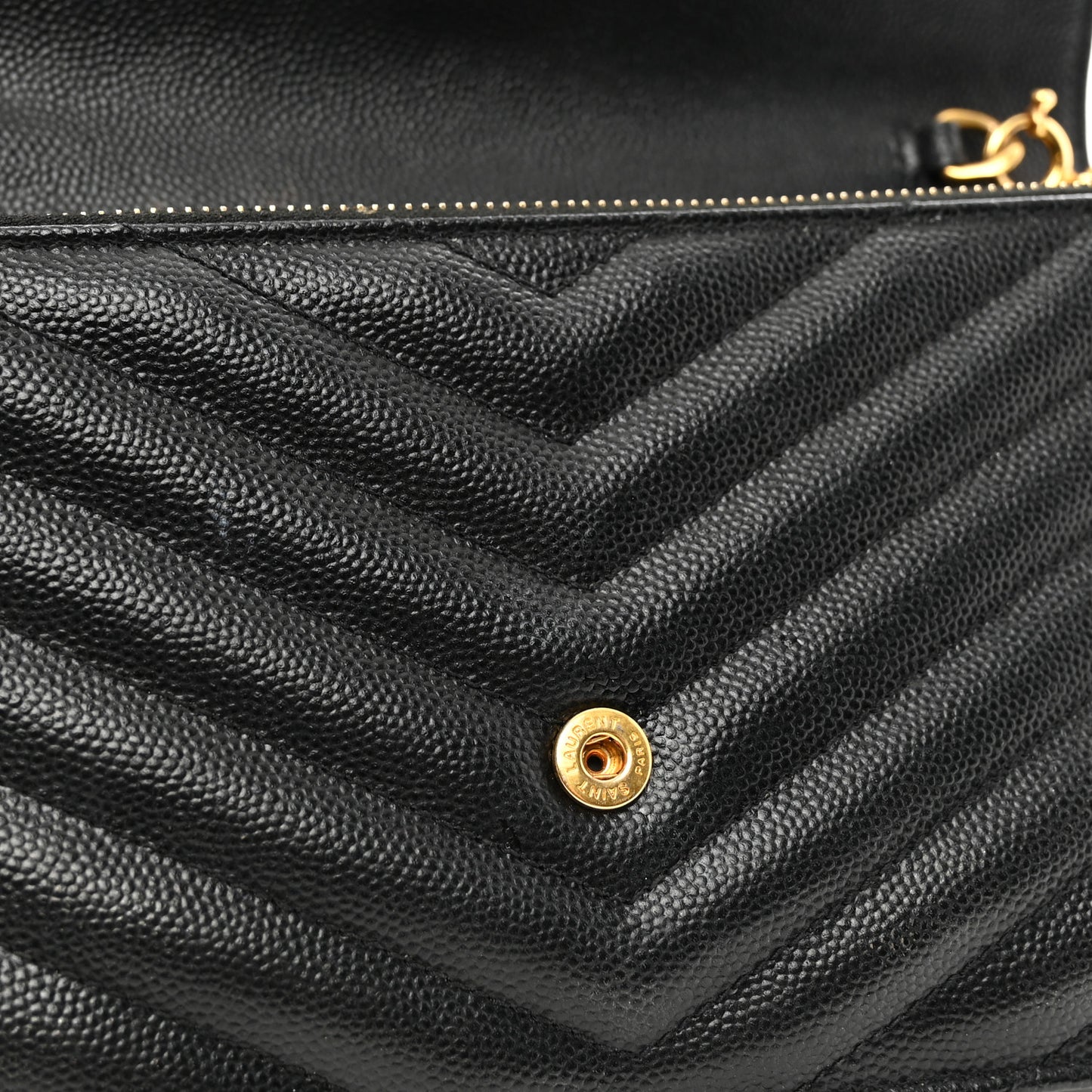Grain De Poudre Matelasse Chevron Monogram Envelope Chain Wallet Black