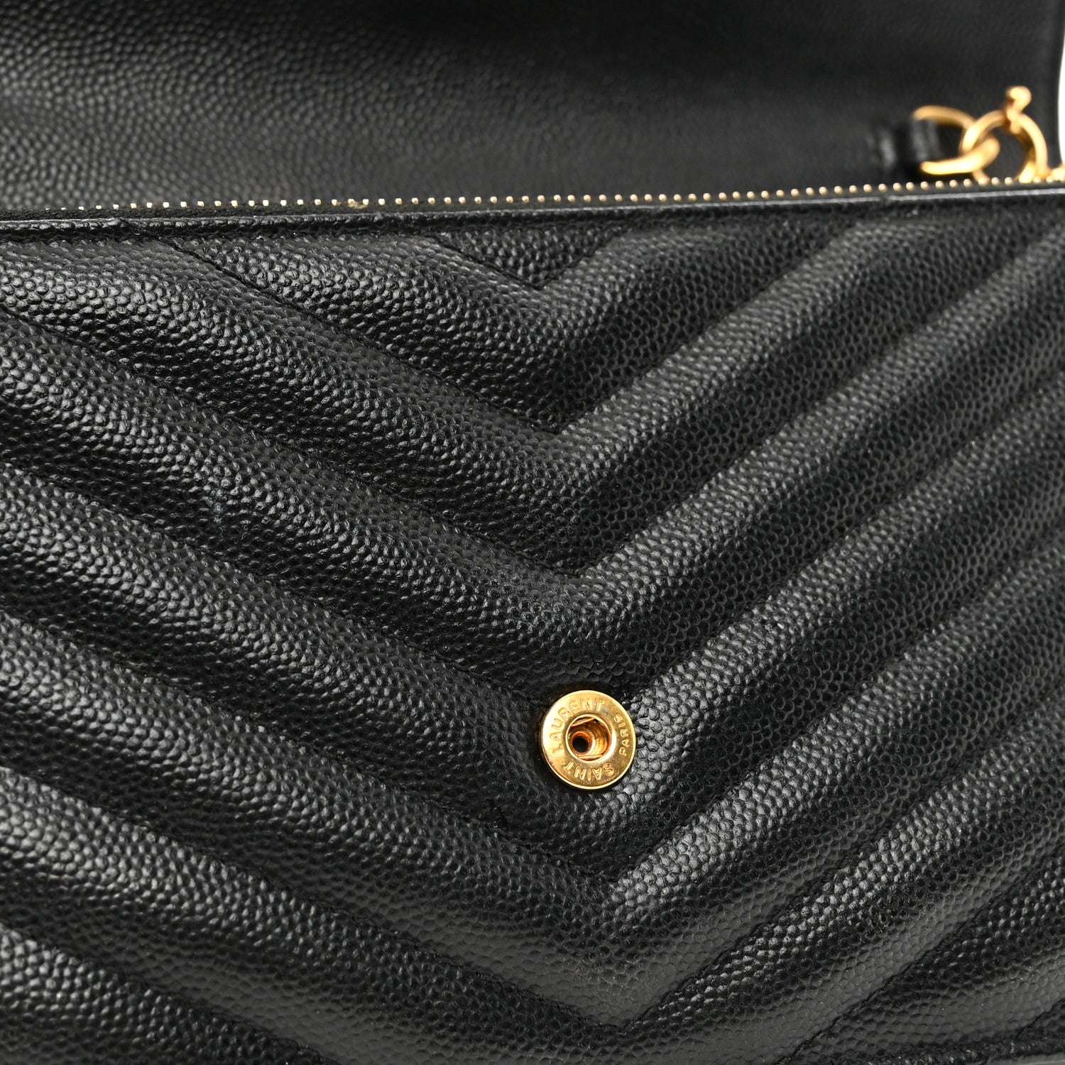 Saint Laurent Grain De Poudre Matelasse Chevron Monogram Envelope Chain Wallet Black 12 of 12