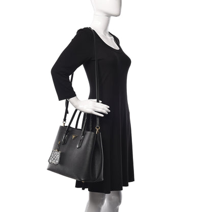 Prada Saffiano Cuir Crocodile Small Double Bag Black 2 of 10