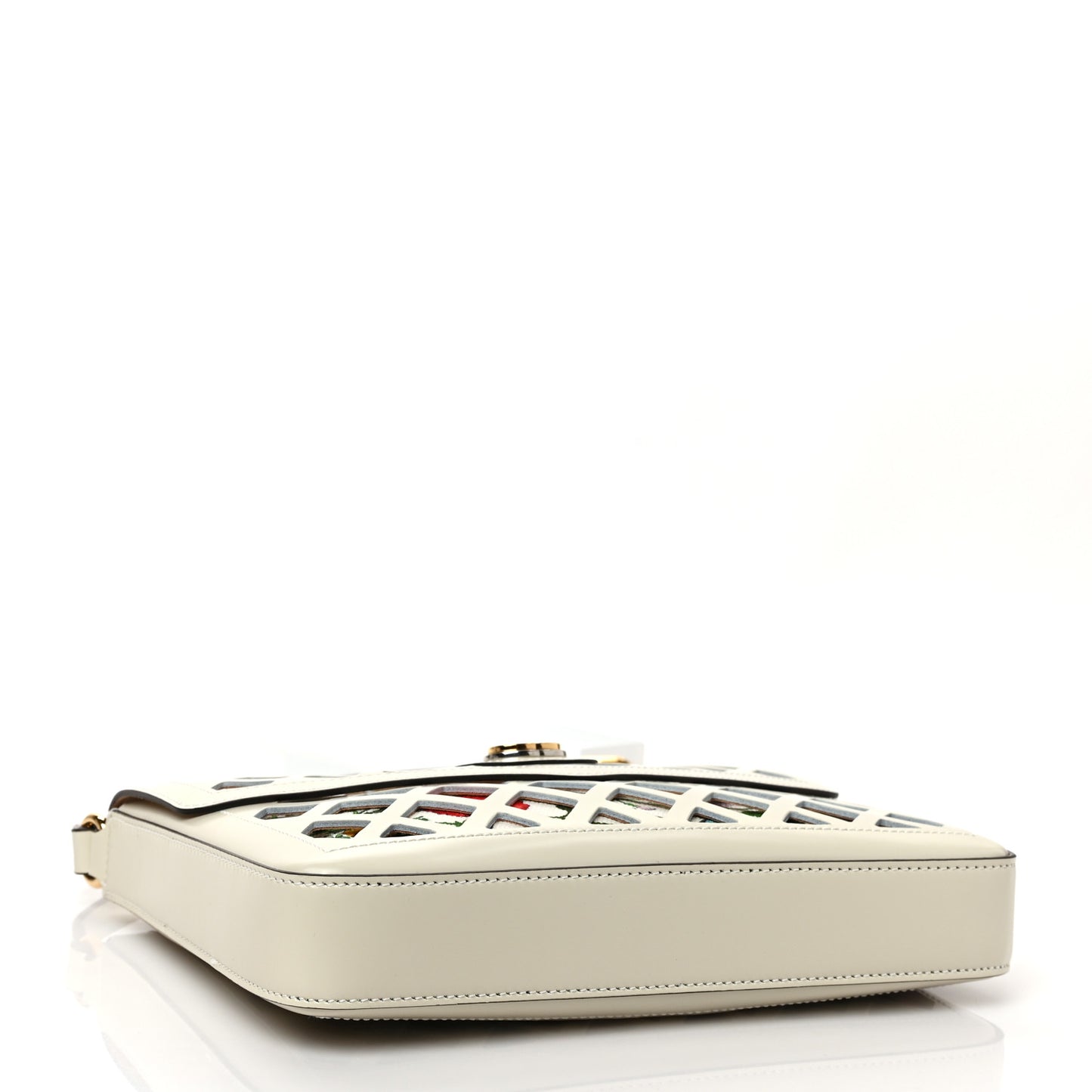 Canvas Flora Floral Calfskin Medium Cutout Shoulder Bag White Multicolor