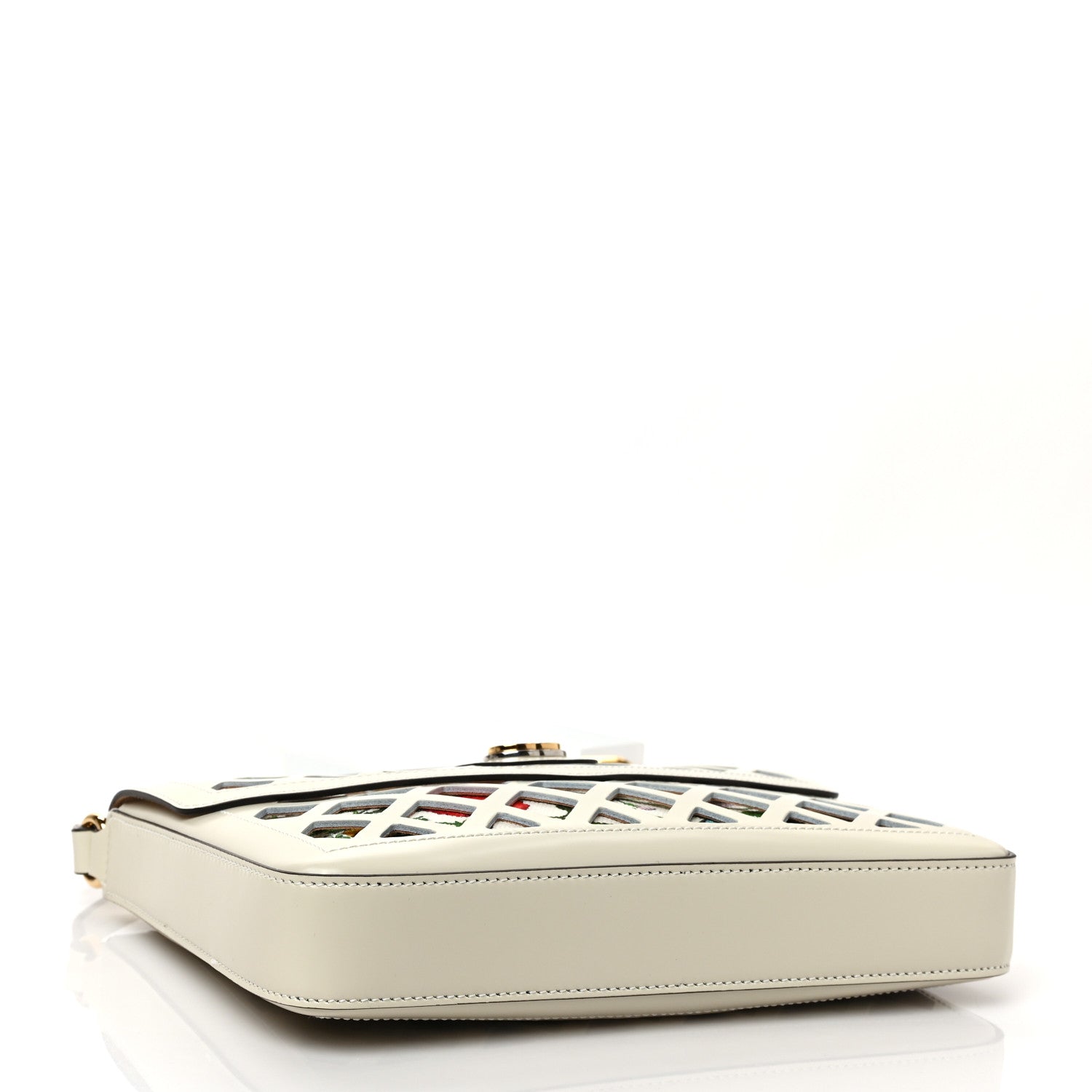 Gucci Canvas Flora Floral Calfskin Medium Cutout Shoulder Bag White Multicolor 4 of 9