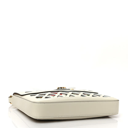 Gucci Canvas Flora Floral Calfskin Medium Cutout Shoulder Bag White Multicolor 4 of 9