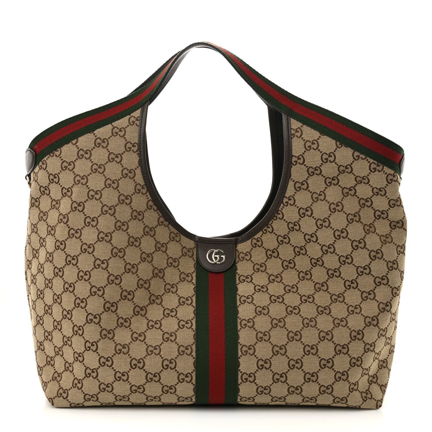 Gucci GG Monogram Web Large Giglio Tote Beige Brown 1 of 11